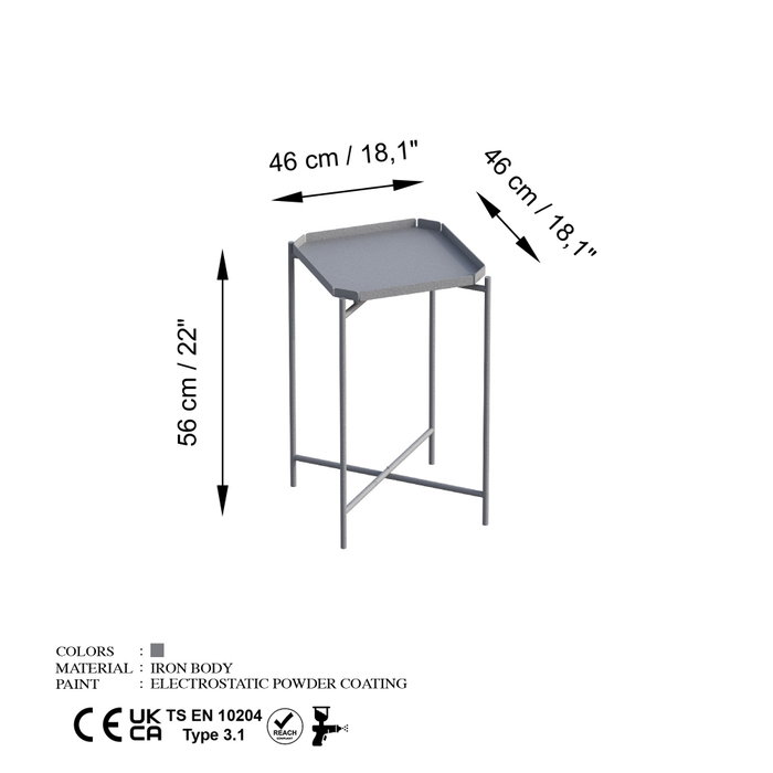 Hanah Home SHB-008-C Mesa de Centro 46x56x46 cm Metal Gris